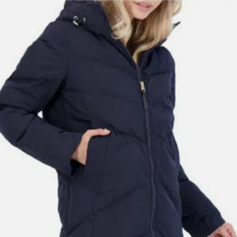 French Connection Quilted Mid-Length Winter Puffer Coat with Funnel Neck Sz S